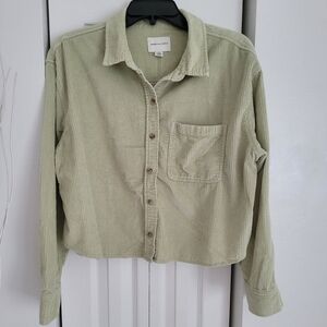 American Eagle Outfitters Light Green Corduroy Shirt 100% Cotton